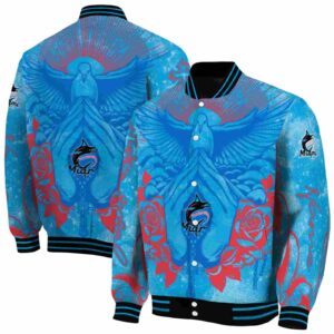 custom miami marlins praying hands blue jacket fashion forward