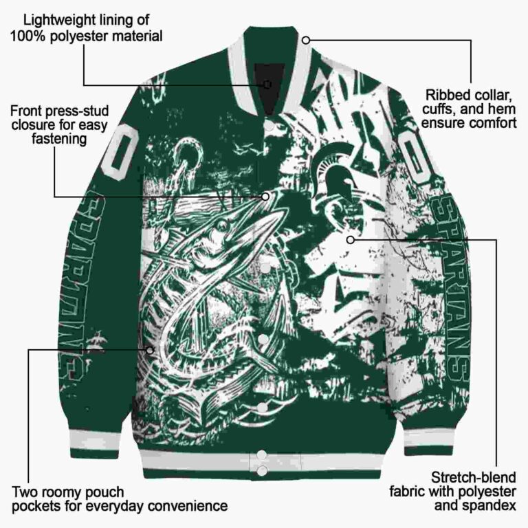 custom michigan state spartans fishing art green jacket new arrival