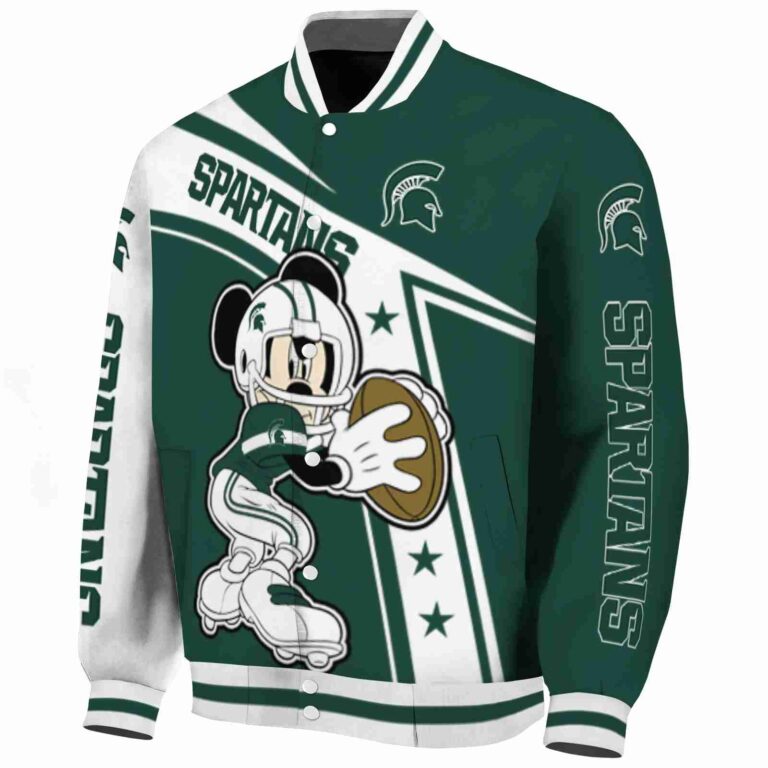 custom michigan state spartans mickey football green white jacket best selling