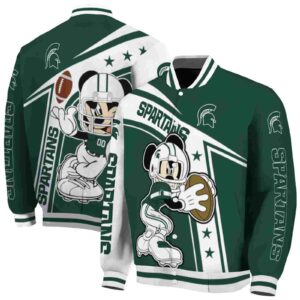 custom michigan state spartans mickey football green white jacket fashion forward