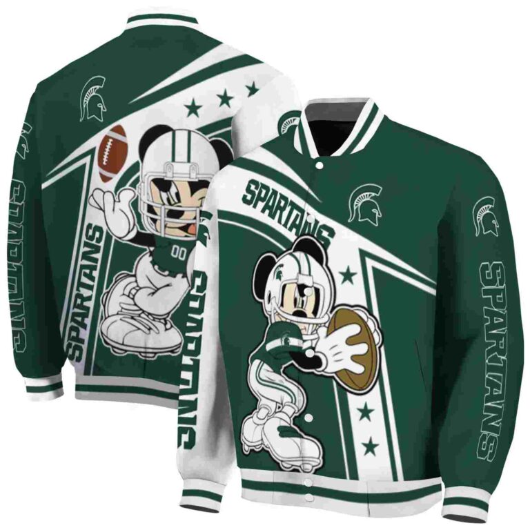 custom michigan state spartans mickey football green white jacket fashion forward