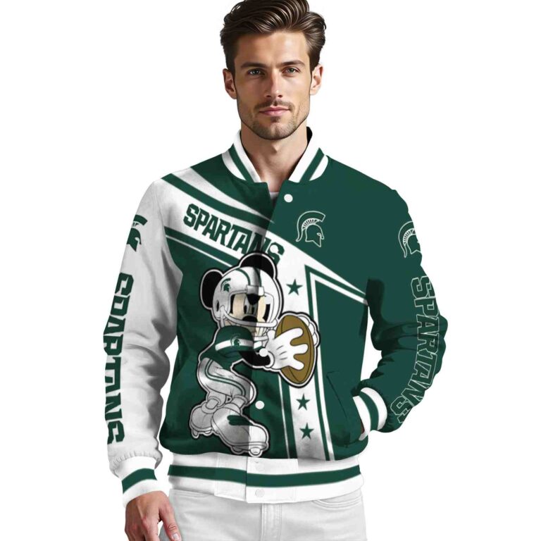 custom michigan state spartans mickey football green white jacket high quality