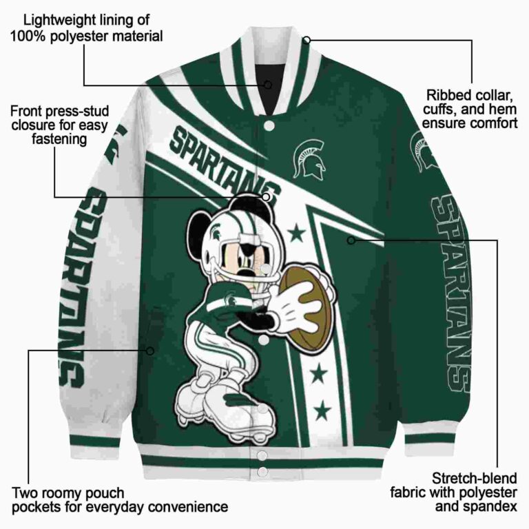 custom michigan state spartans mickey football green white jacket new arrival
