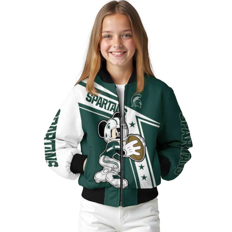 custom michigan state spartans mickey football green white jacket top rated