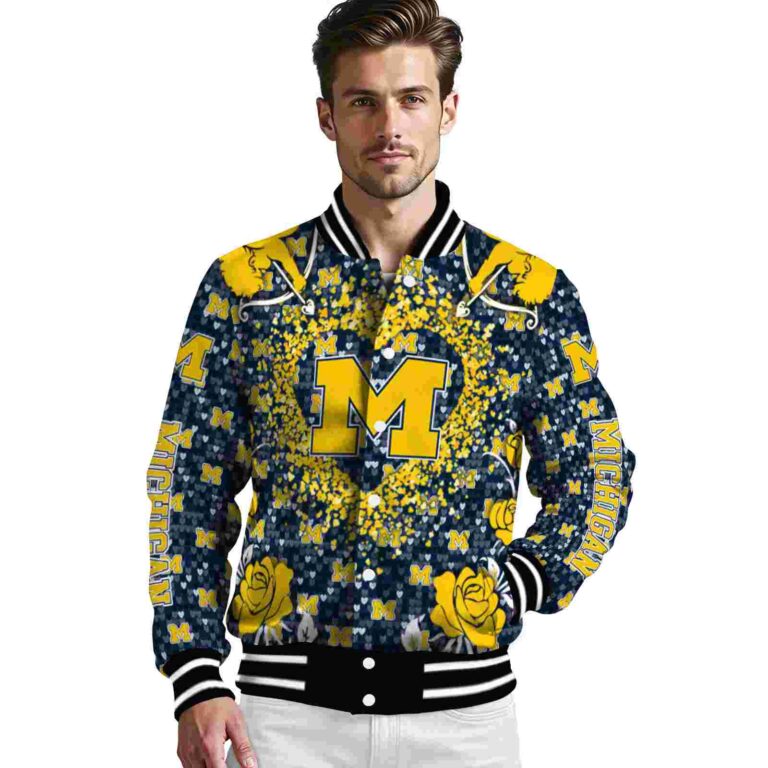 custom michigan wolverines heart explosion blue jacket high quality