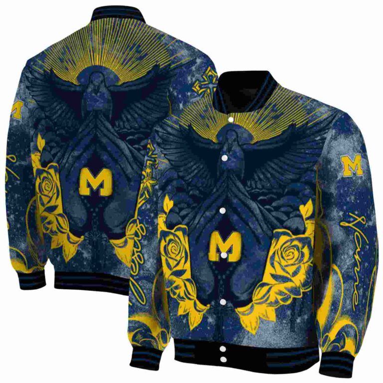 custom michigan wolverines praying hands blue jacket fashion forward