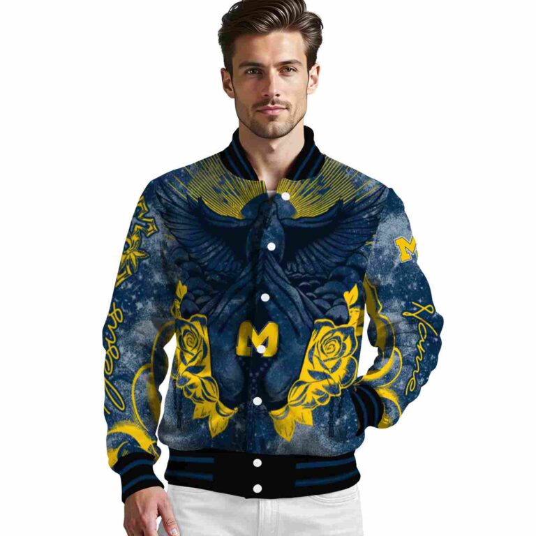 custom michigan wolverines praying hands blue jacket high quality