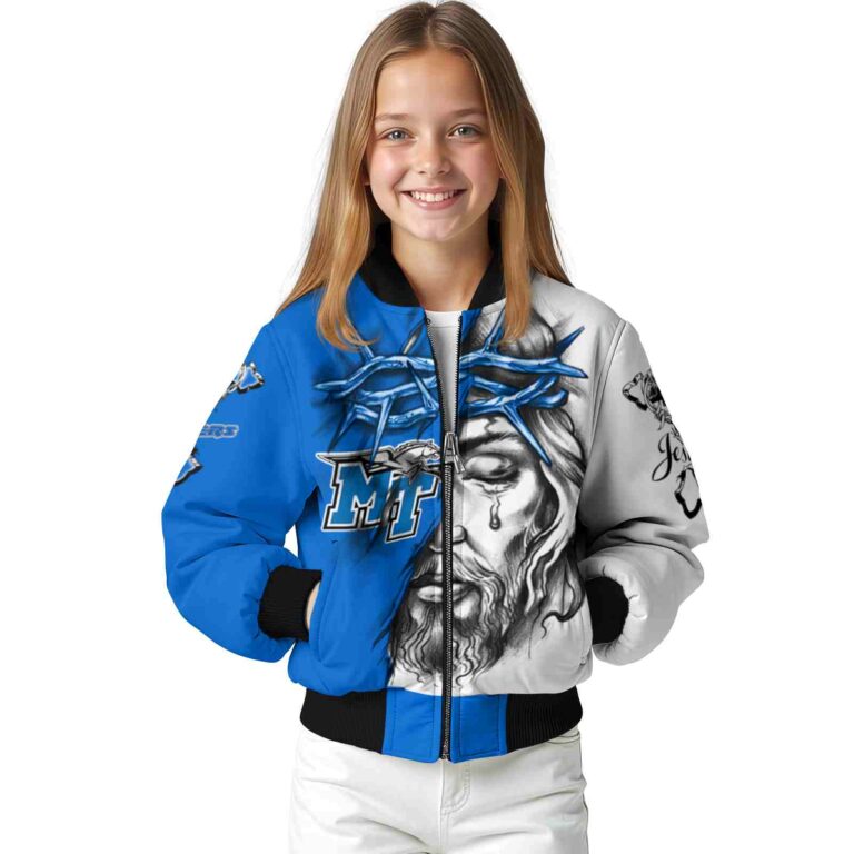 custom middle tennessee blue raiders jesus tears blue white jacket top rated