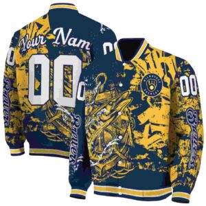 custom milwaukee brewers fishing art navy blue jacket fashion forward