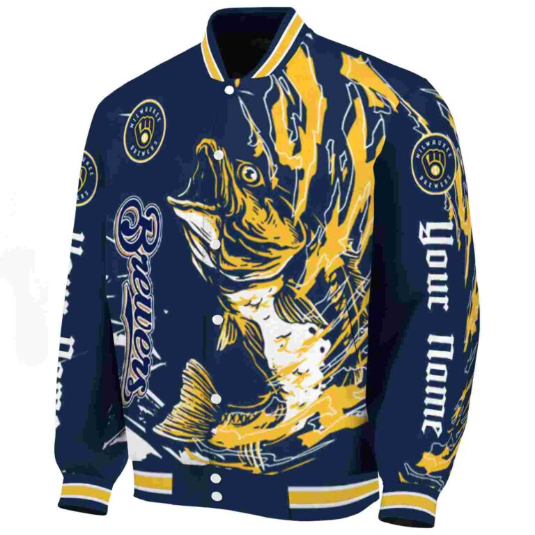 custom milwaukee brewers fishing passion navy blue white jacket best selling