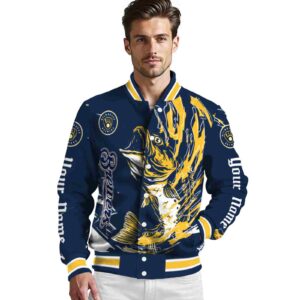 custom milwaukee brewers fishing passion navy blue white jacket high quality