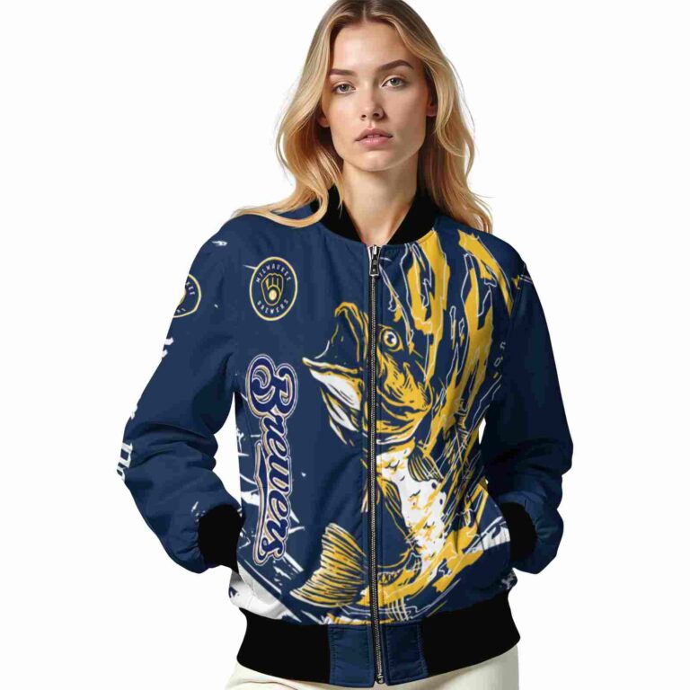 custom milwaukee brewers fishing passion navy blue white jacket latest model