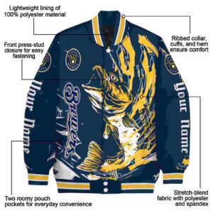 custom milwaukee brewers fishing passion navy blue white jacket new arrival