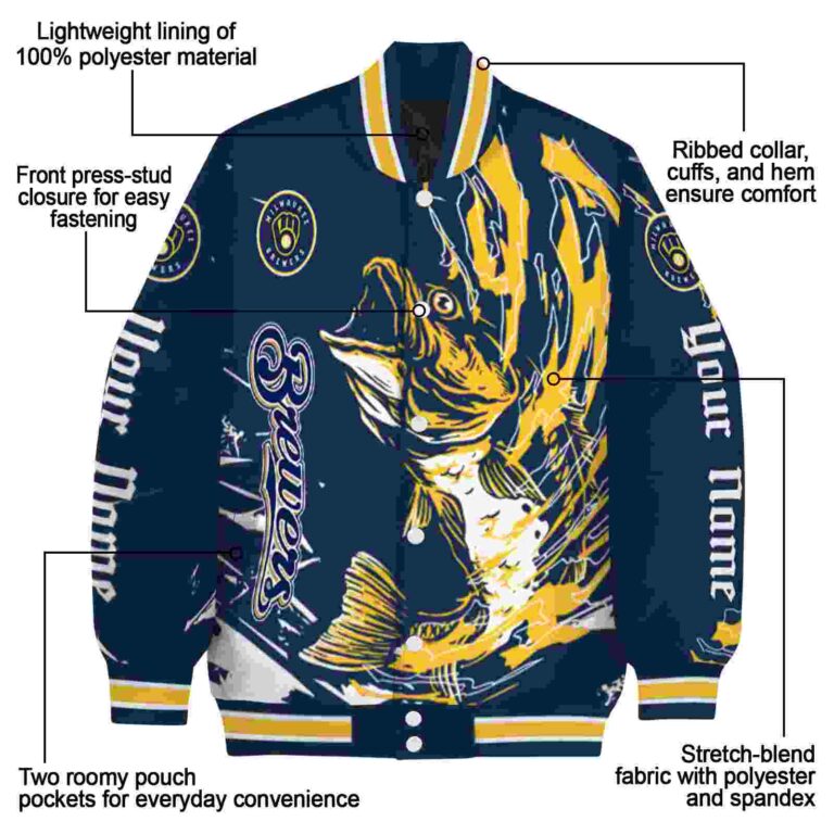 custom milwaukee brewers fishing passion navy blue white jacket new arrival