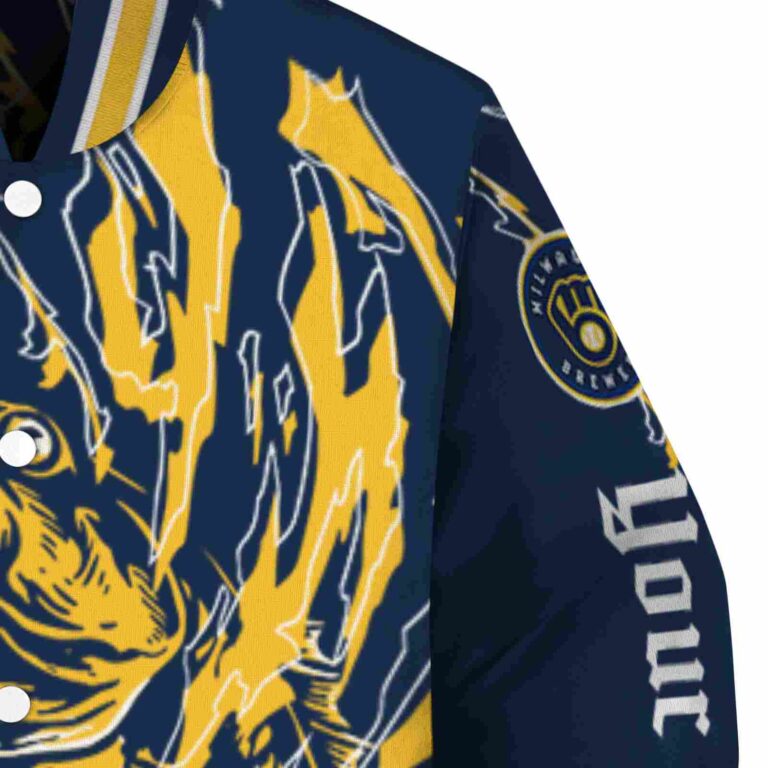 custom milwaukee brewers fishing passion navy blue white jacket premium grade