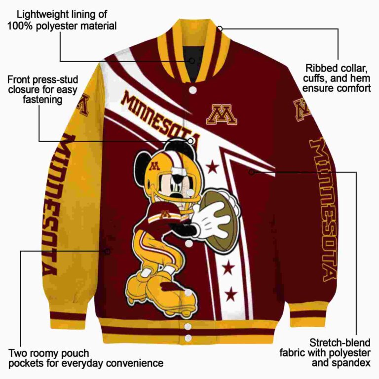 custom minnesota golden gophers mickey football maroon white jacket new arrival