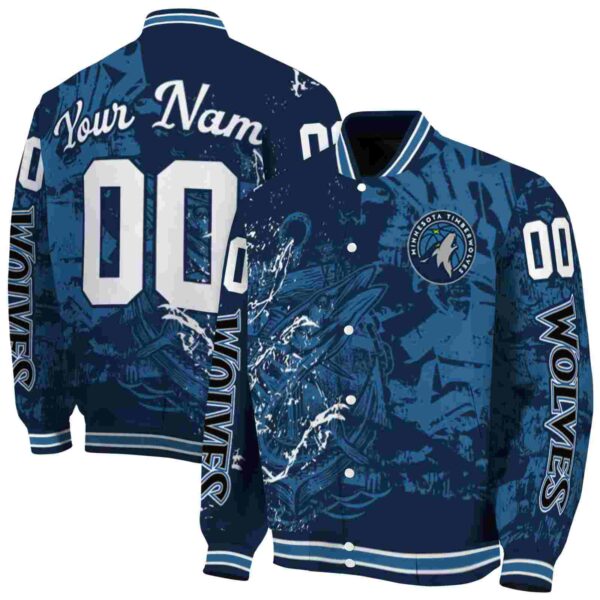 custom minnesota timberwolves fishing art midnight blue jacket fashion forward