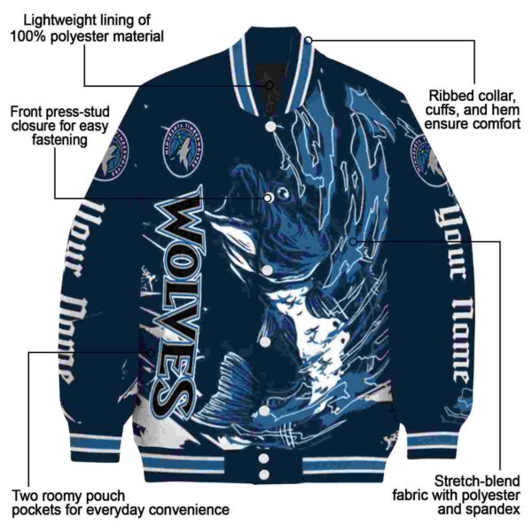 custom minnesota timberwolves fishing passion midnight blue white jacket new arrival
