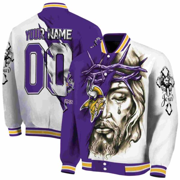 custom minnesota vikings jesus tears purple white jacket fashion forward