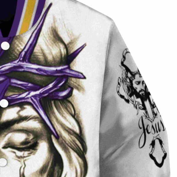 custom minnesota vikings jesus tears purple white jacket premium grade