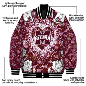 custom mississippi state bulldogs heart explosion maroon jacket new arrival