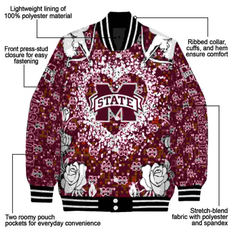 custom mississippi state bulldogs heart explosion maroon jacket new arrival