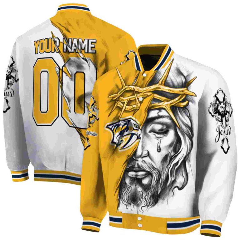 custom nashville predators jesus tears gold white jacket fashion forward