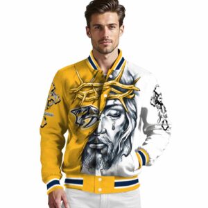 custom nashville predators jesus tears gold white jacket high quality
