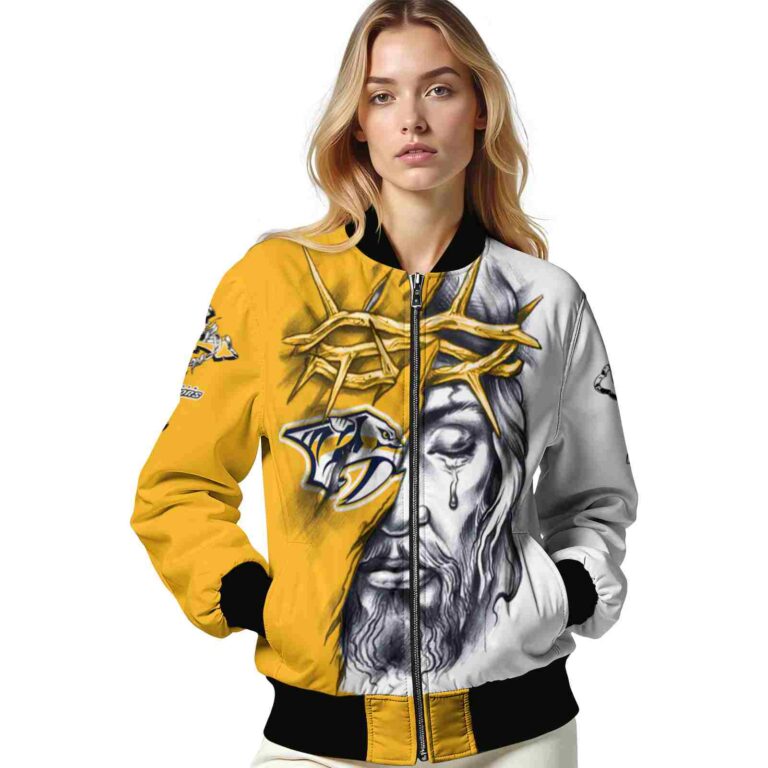 custom nashville predators jesus tears gold white jacket latest model