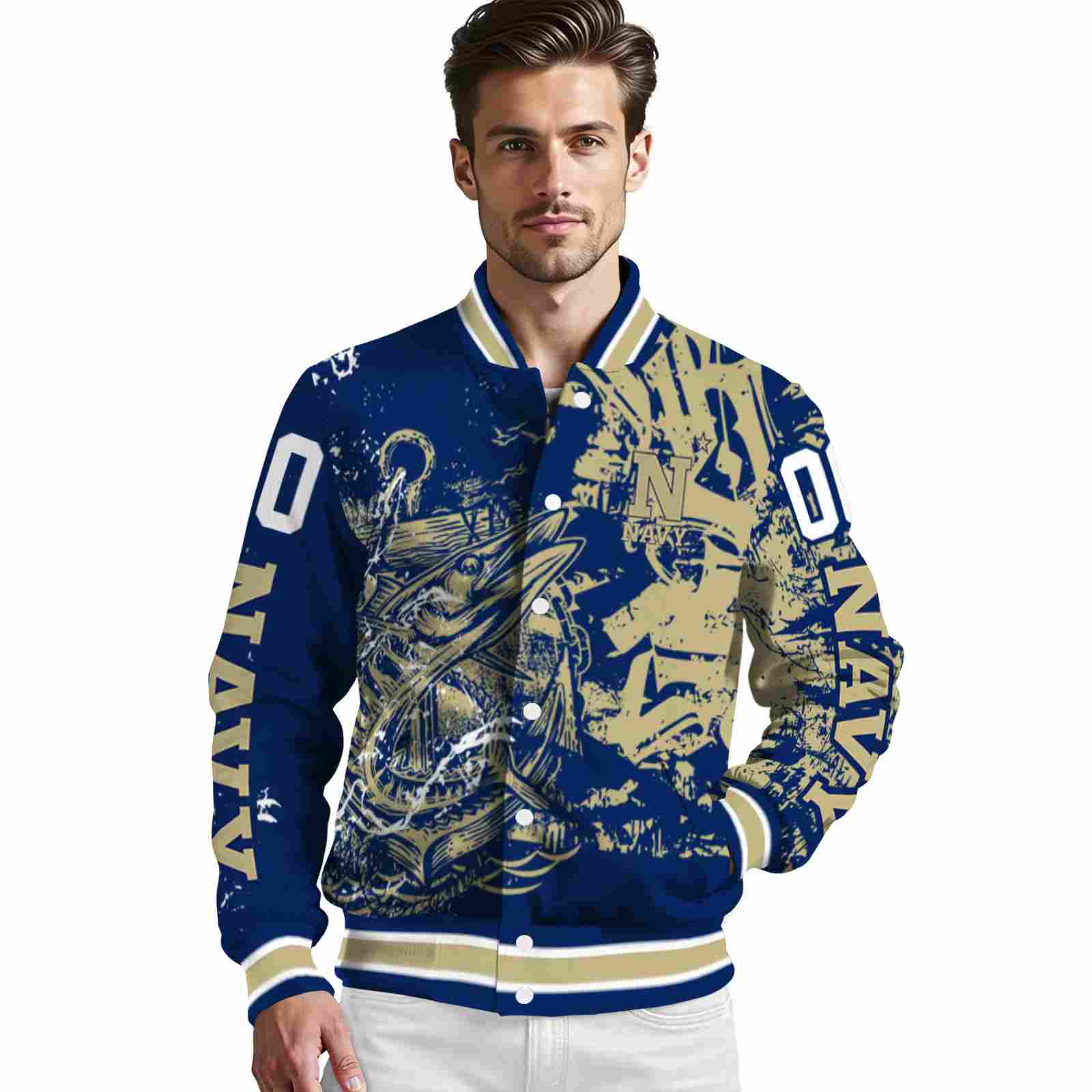 custom navy midshipmen fishing art blue jacket high quality custom navy midshipmen fishing art blue jacket high quality