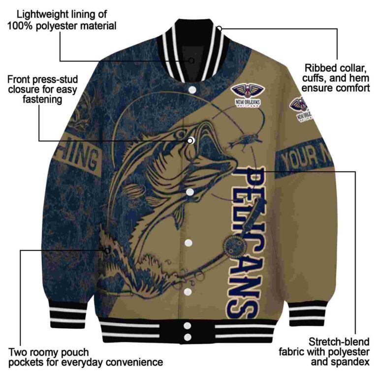 custom new orleans pelicans fishing rod gold jacket new arrival