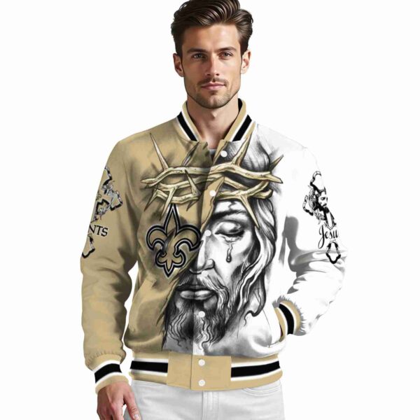 custom new orleans saints jesus tears gold white jacket high quality