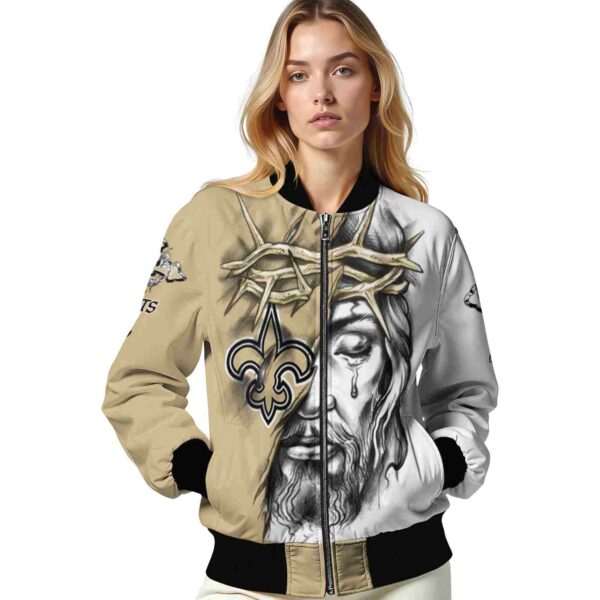 custom new orleans saints jesus tears gold white jacket latest model