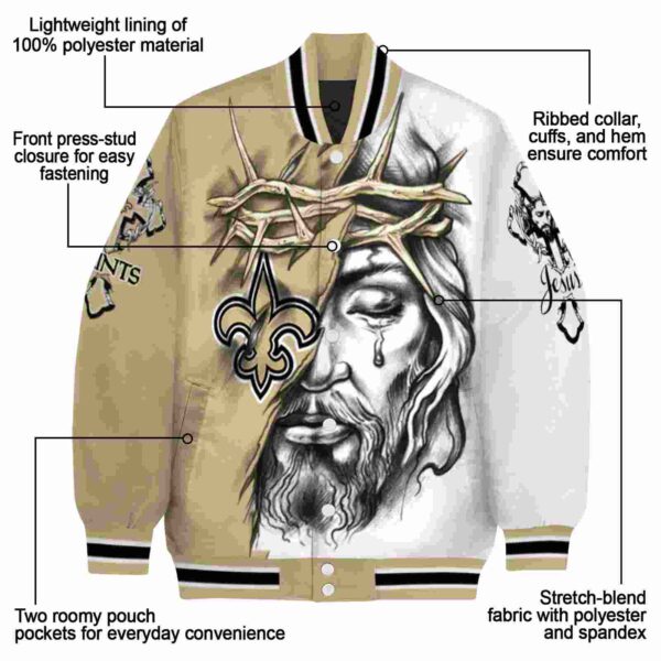 custom new orleans saints jesus tears gold white jacket new arrival
