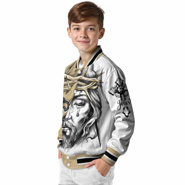 custom new orleans saints jesus tears gold white jacket trendy
