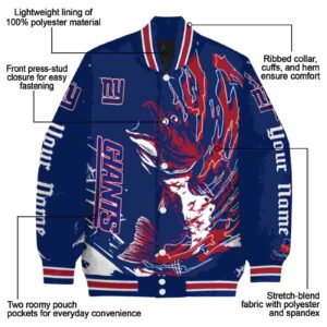 custom new york giants fishing passion blue white jacket new arrival