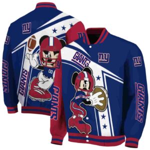custom new york giants mickey football blue white jacket fashion forward