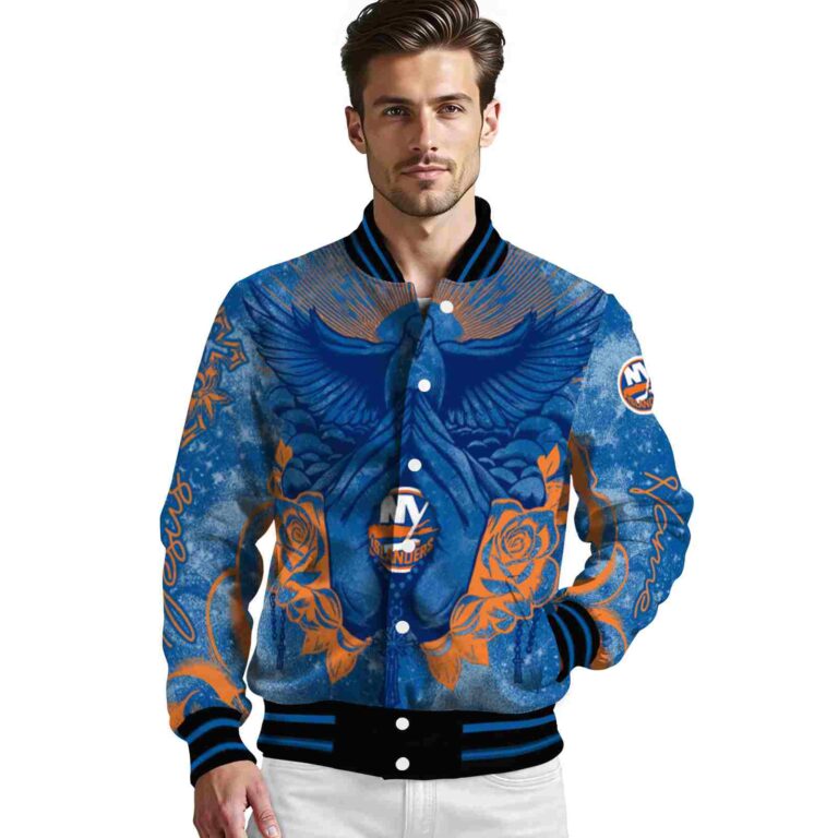 custom new york islanders praying hands blue jacket high quality