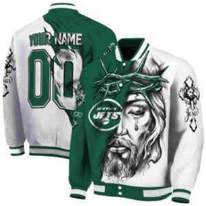 custom new york jets jesus tears green white jacket fashion forward
