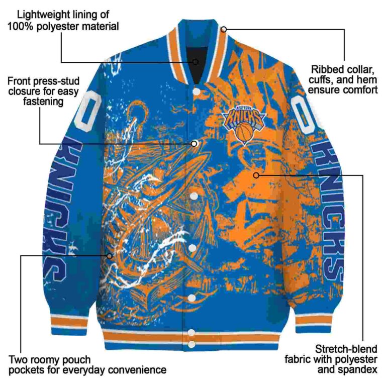 custom new york knicks fishing art blue jacket new arrival