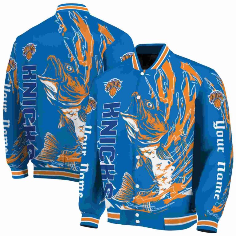 custom new york knicks fishing passion blue white jacket fashion forward