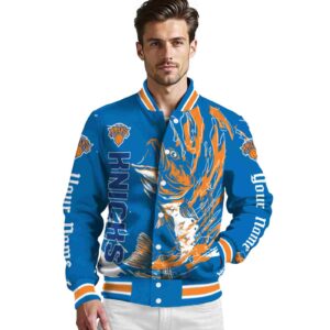 custom new york knicks fishing passion blue white jacket high quality