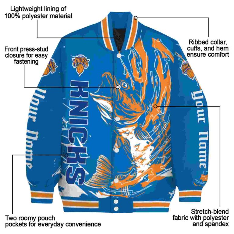 custom new york knicks fishing passion blue white jacket new arrival