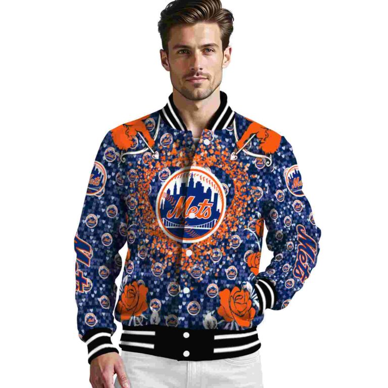 custom new york mets heart explosion blue jacket high quality