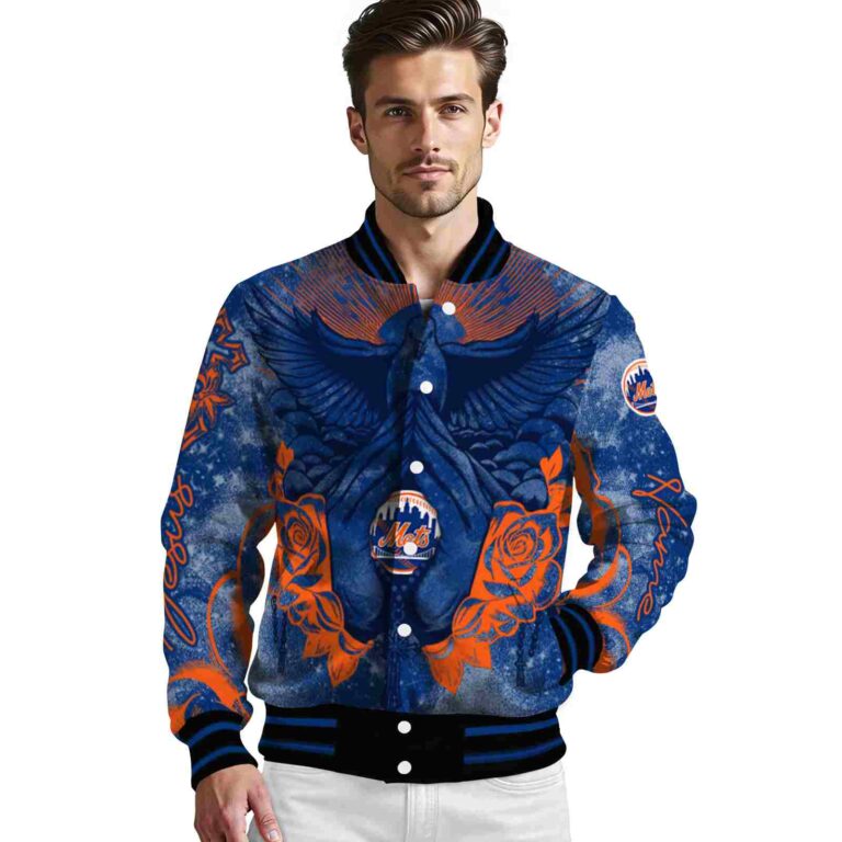 custom new york mets praying hands blue jacket high quality