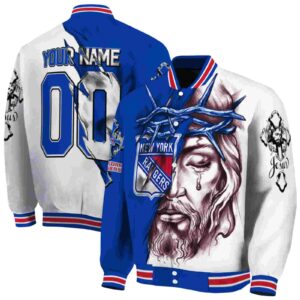 custom new york rangers jesus tears blue white jacket fashion forward