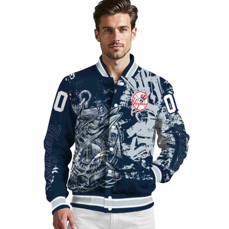 custom new york yankees fishing art navy jacket high quality
