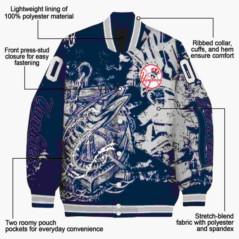 custom new york yankees fishing art navy jacket new arrival