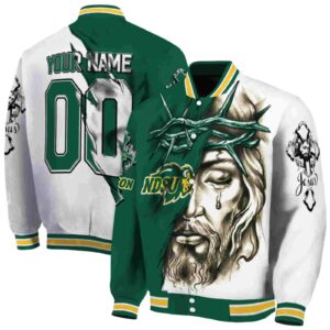 custom north dakota state bison jesus tears green white jacket fashion forward