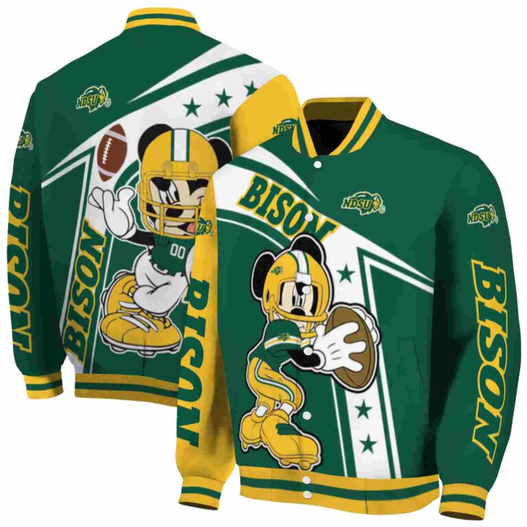 custom north dakota state bison mickey football green white jacket fashion forward